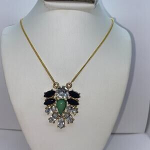 Gold-Tone Clear Black Green Rhinestone Necklace